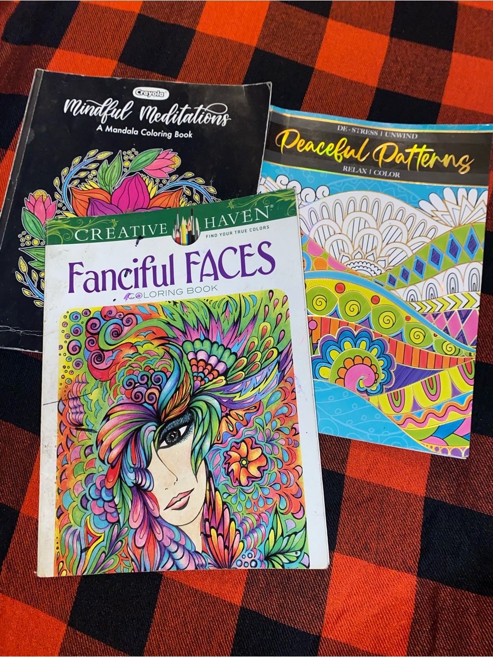 3 Coloring Books- Fanciful faces,mindful meditation,peaceful patterns 80 pages